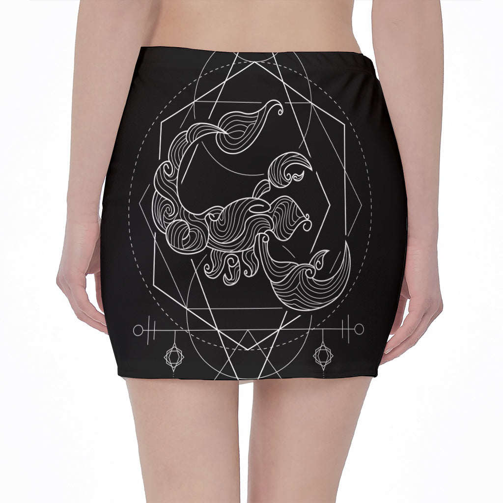 Black And White Scorpio Sign Print Pencil Mini Skirt