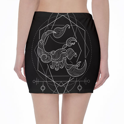 Black And White Scorpio Sign Print Pencil Mini Skirt