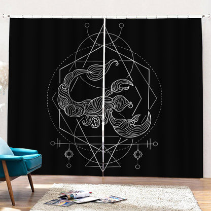 Black And White Scorpio Sign Print Pencil Pleat Curtains