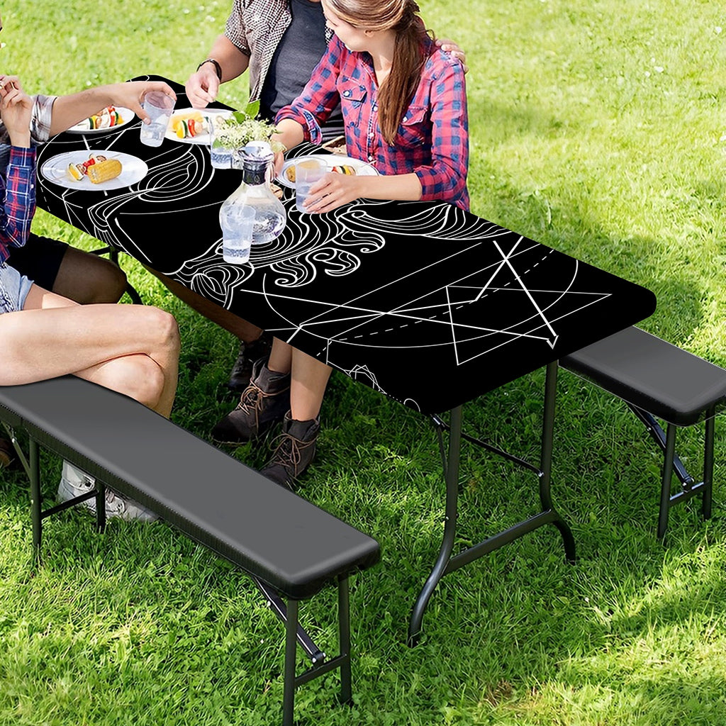 Black And White Scorpio Sign Print Picnic Table Cover