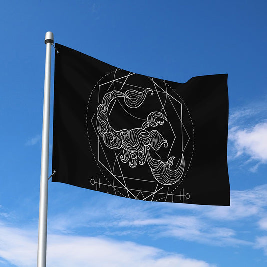 Black And White Scorpio Sign Print Polyester Flag