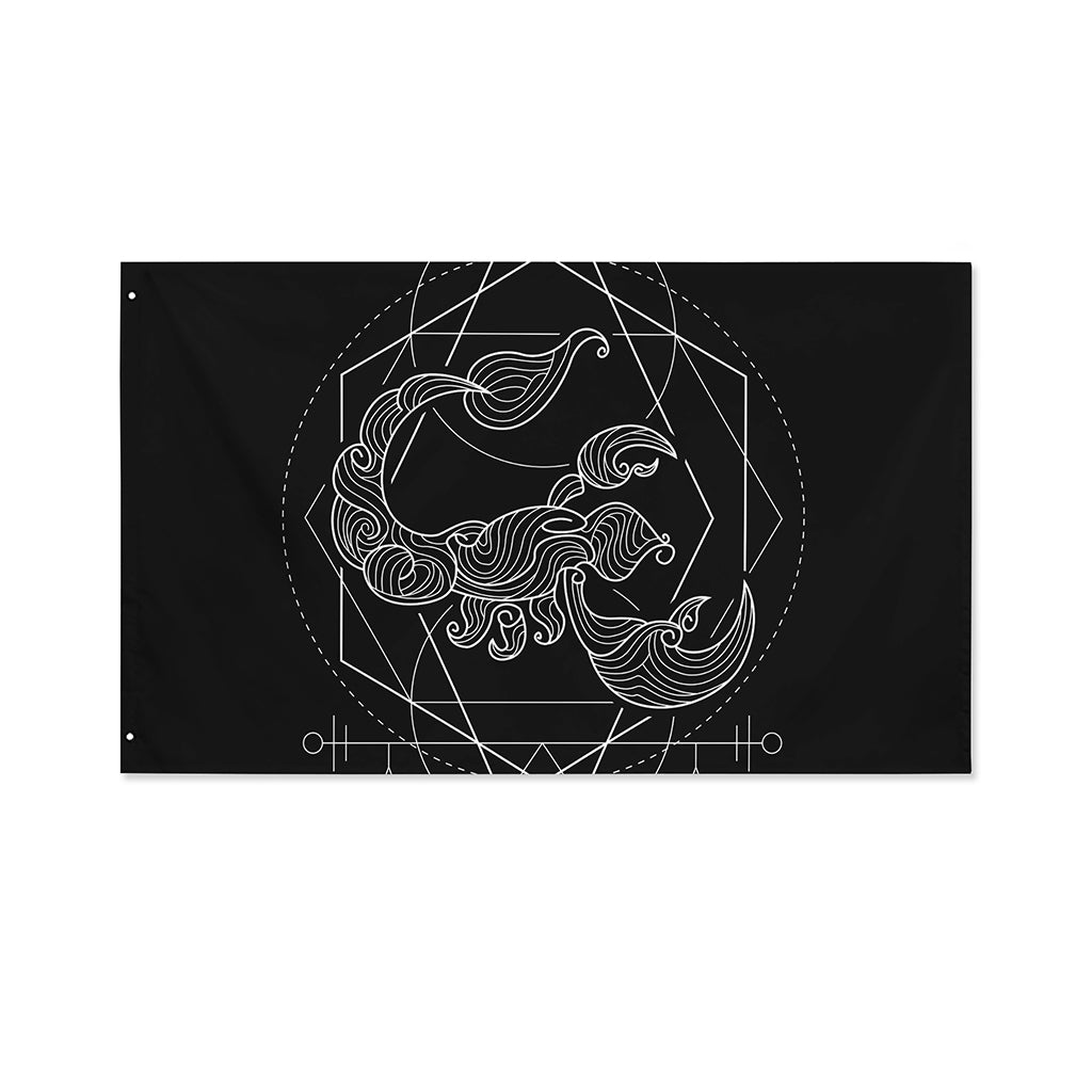 Black And White Scorpio Sign Print Polyester Flag