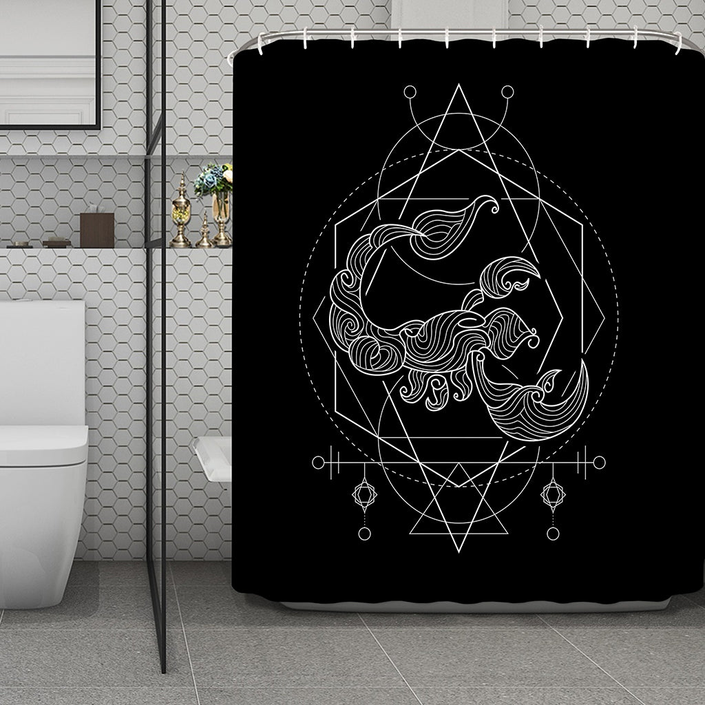 Black And White Scorpio Sign Print Polyester Shower Curtain