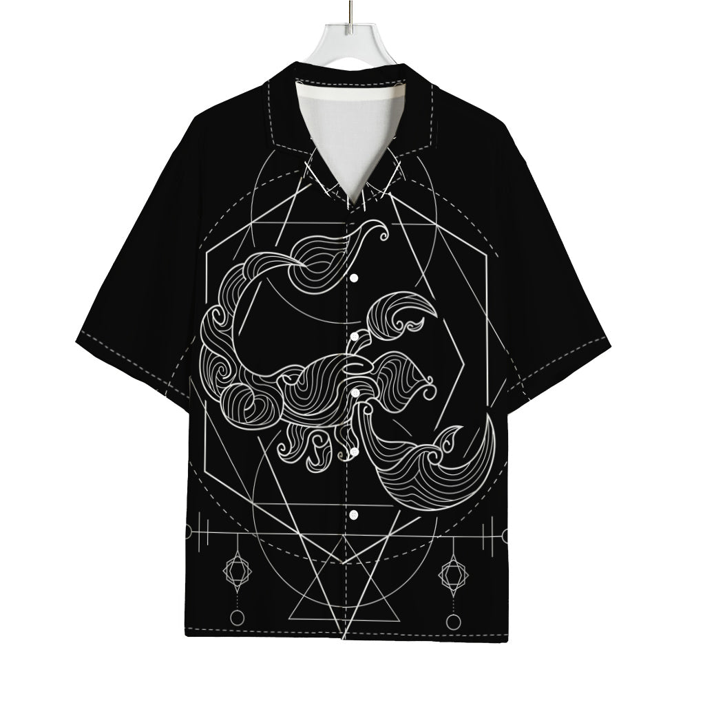 Black And White Scorpio Sign Print Rayon Hawaiian Shirt