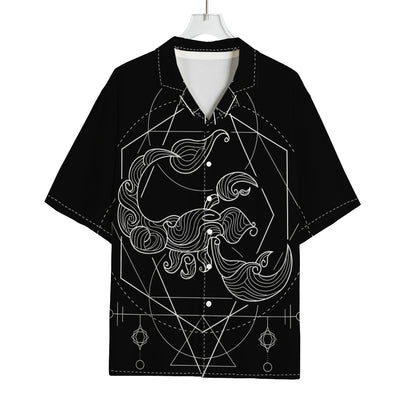 Black And White Scorpio Sign Print Rayon Hawaiian Shirt
