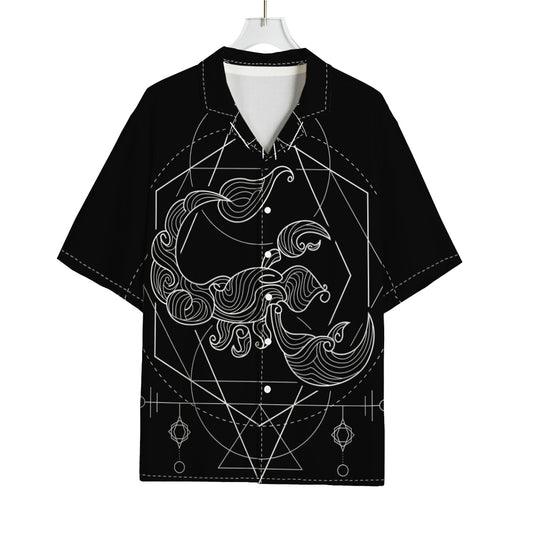 Black And White Scorpio Sign Print Rayon Hawaiian Shirt