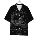 Black And White Scorpio Sign Print Rayon Hawaiian Shirt