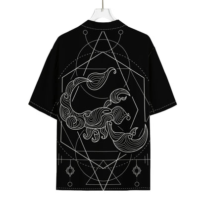 Black And White Scorpio Sign Print Rayon Hawaiian Shirt
