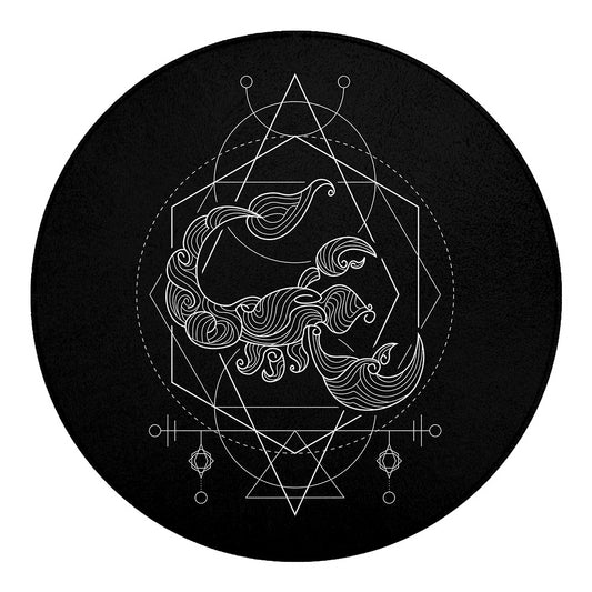 Black And White Scorpio Sign Print Round Blanket