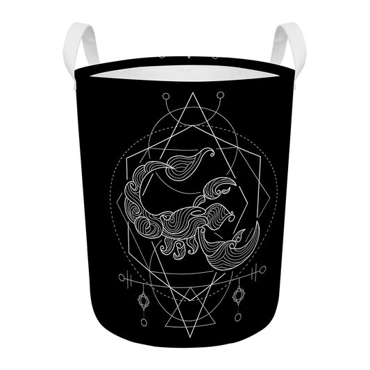 Black And White Scorpio Sign Print Round Laundry Basket