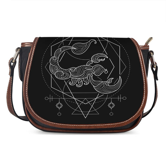 Black And White Scorpio Sign Print Saddle Bag