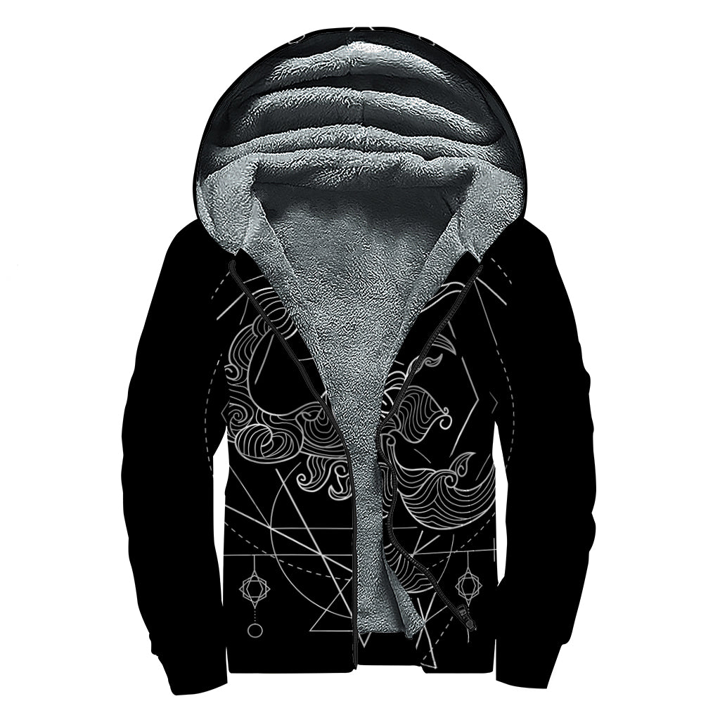 Black And White Scorpio Sign Print Sherpa Lined Zip Up Hoodie