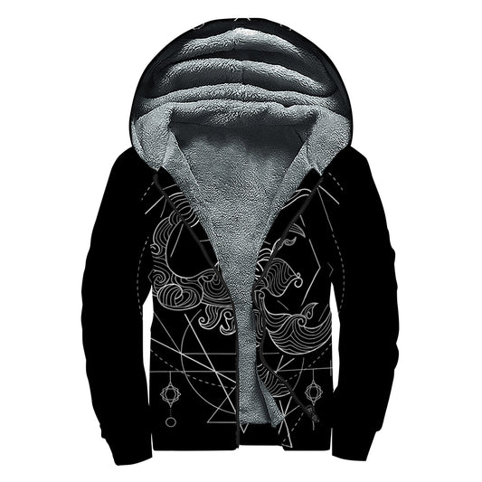 Black And White Scorpio Sign Print Sherpa Lined Zip Up Hoodie