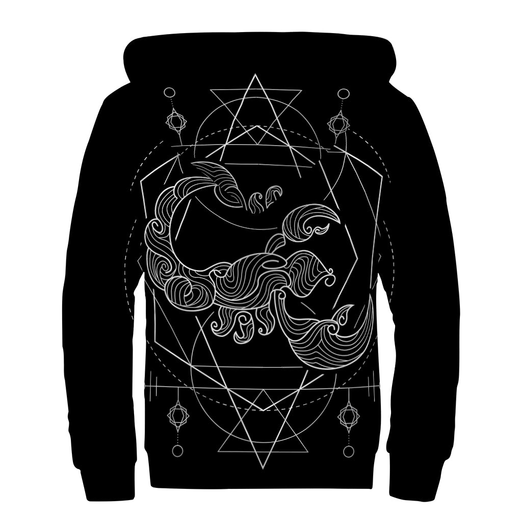 Black And White Scorpio Sign Print Sherpa Lined Zip Up Hoodie