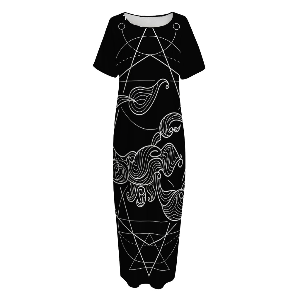 Black And White Scorpio Sign Print Short Sleeve Long Nightdress