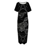 Black And White Scorpio Sign Print Short Sleeve Long Nightdress