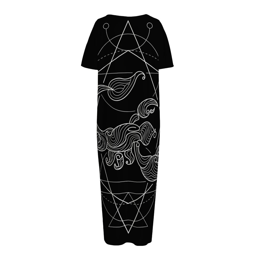Black And White Scorpio Sign Print Short Sleeve Long Nightdress