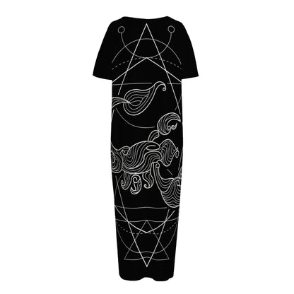 Black And White Scorpio Sign Print Short Sleeve Long Nightdress