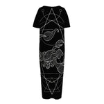 Black And White Scorpio Sign Print Short Sleeve Long Nightdress
