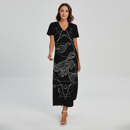 Black And White Scorpio Sign Print Short Sleeve Maxi Dress