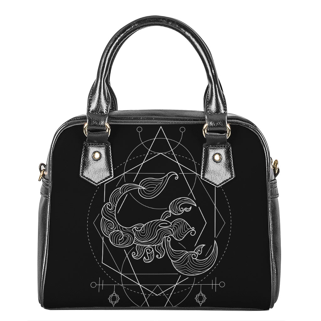 Black And White Scorpio Sign Print Shoulder Handbag