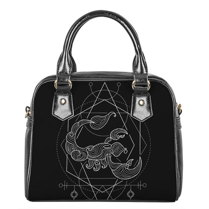 Black And White Scorpio Sign Print Shoulder Handbag