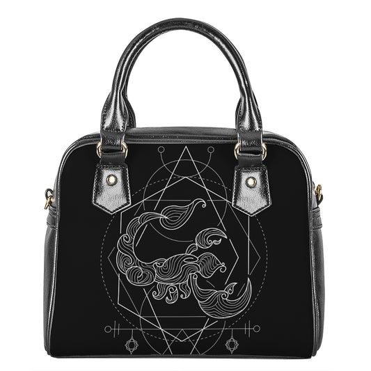 Black And White Scorpio Sign Print Shoulder Handbag