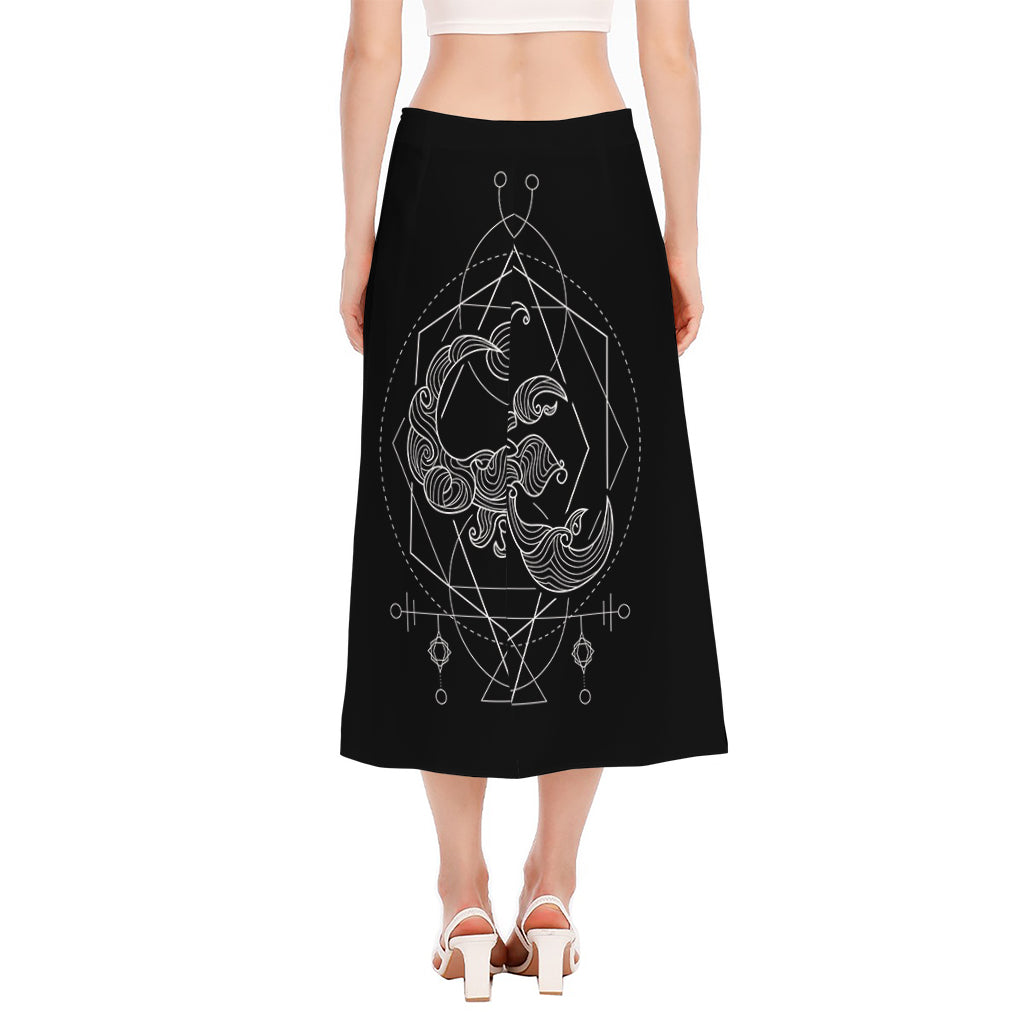 Black And White Scorpio Sign Print Side Slit Midi Skirt