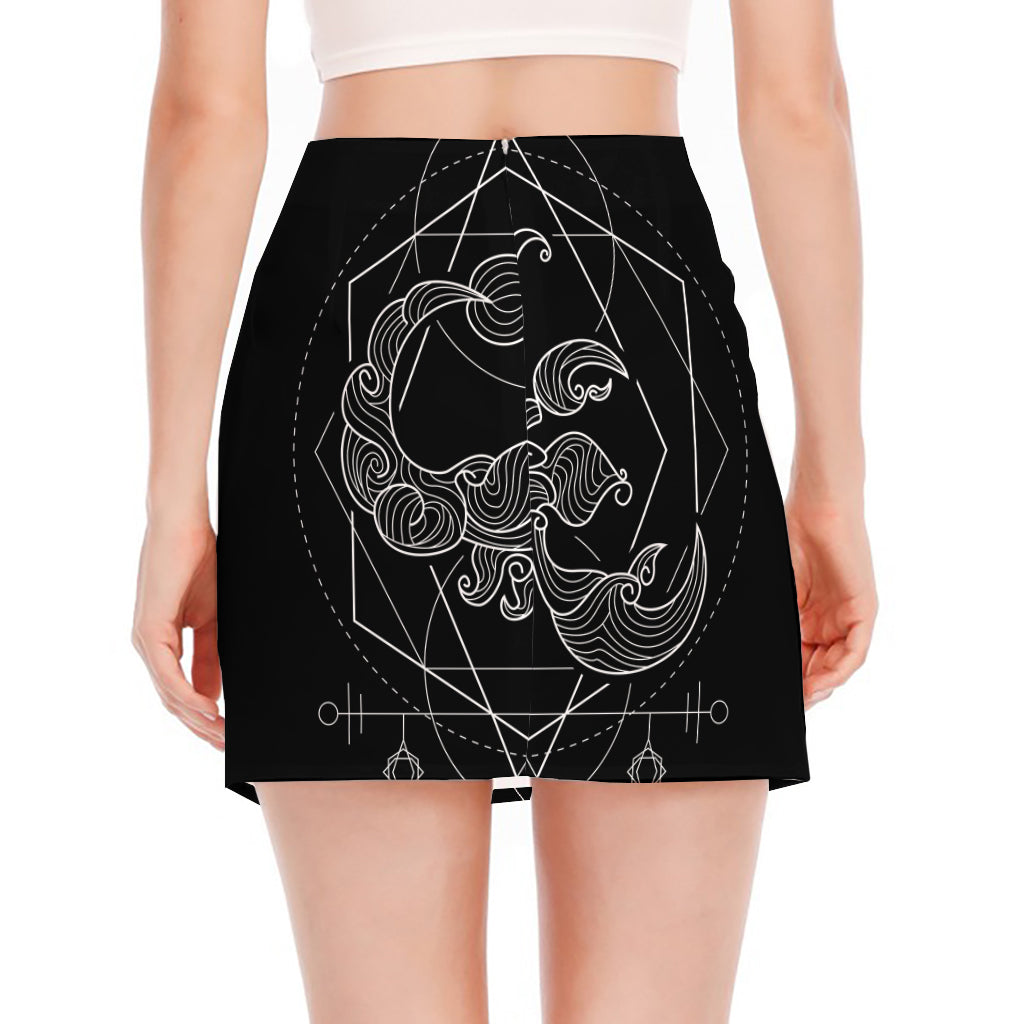 Black And White Scorpio Sign Print Side Slit Mini Skirt