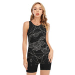 Black And White Scorpio Sign Print Sleeveless One Piece Swimsuit