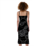 Black And White Scorpio Sign Print Slim Fit Midi Cami Dress