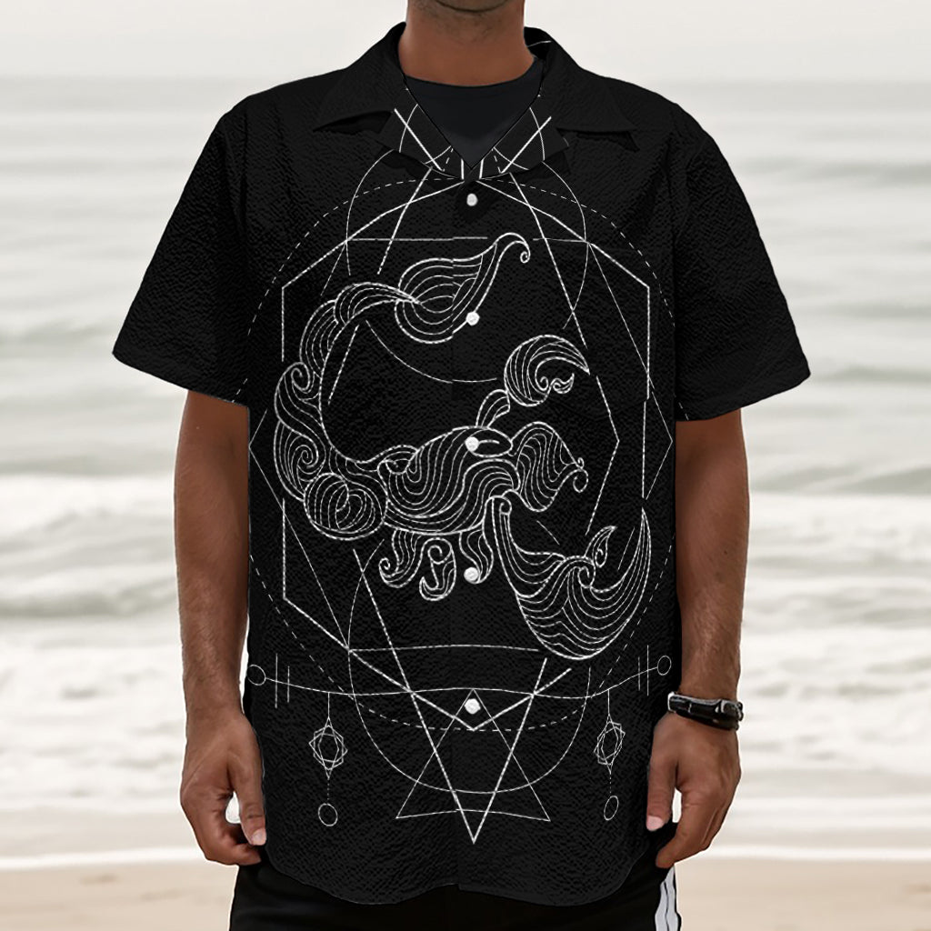 Black And White Scorpio Sign Print Textured Short Sleeve Shirt