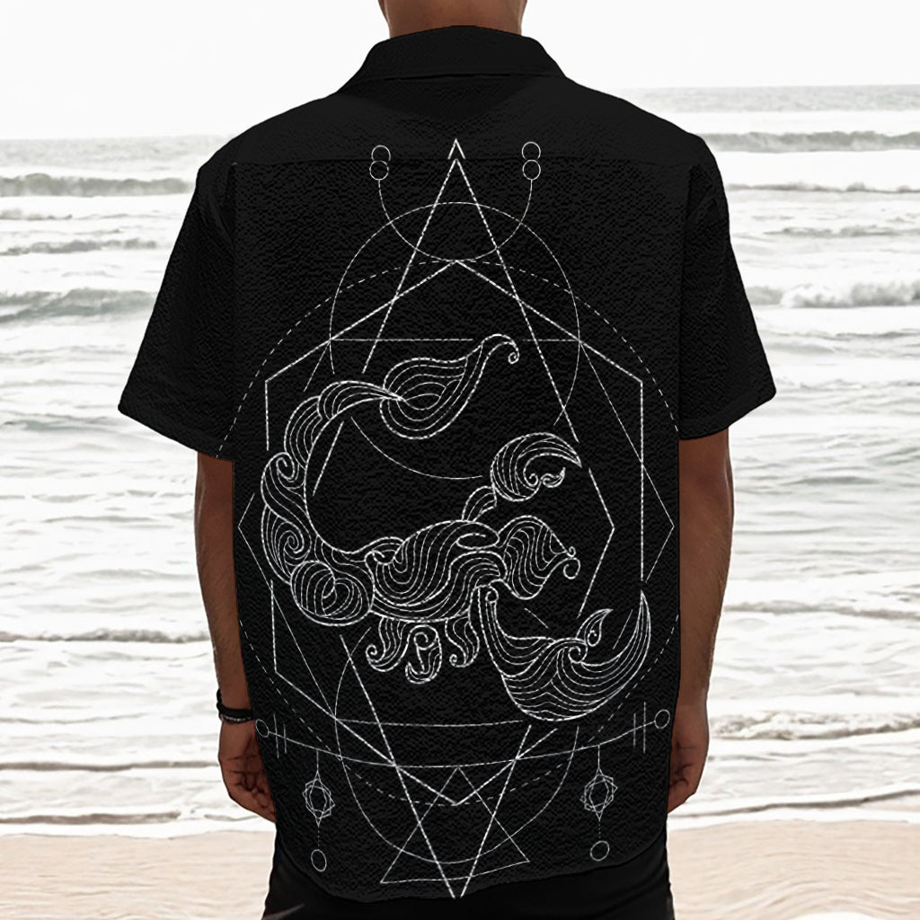 Black And White Scorpio Sign Print Textured Short Sleeve Shirt