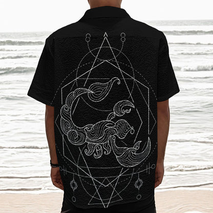 Black And White Scorpio Sign Print Textured Short Sleeve Shirt