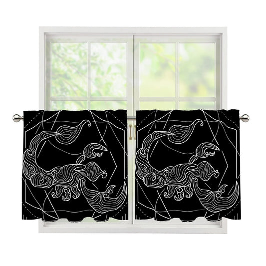 Black And White Scorpio Sign Print Tier Curtains