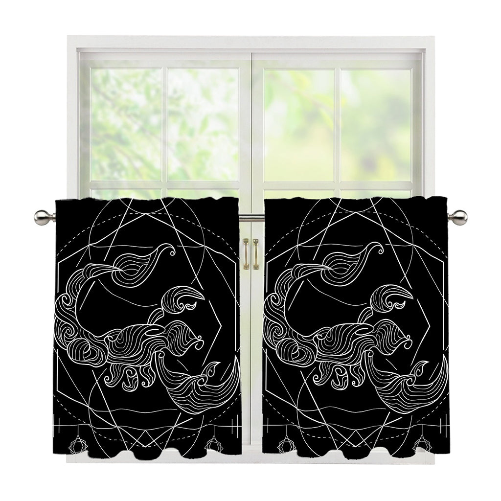 Black And White Scorpio Sign Print Tier Curtains