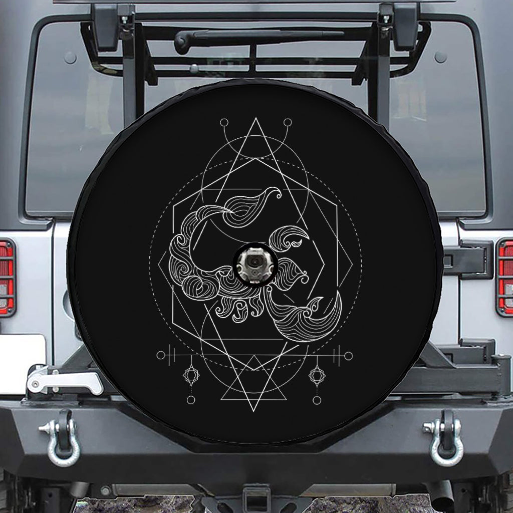 Black And White Scorpio Sign Print Tire Cover With Camera Hole
