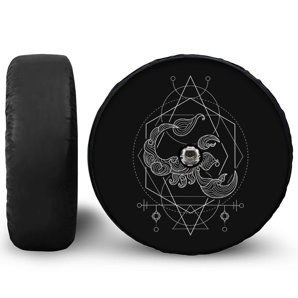 Black And White Scorpio Sign Print Tire Cover With Camera Hole