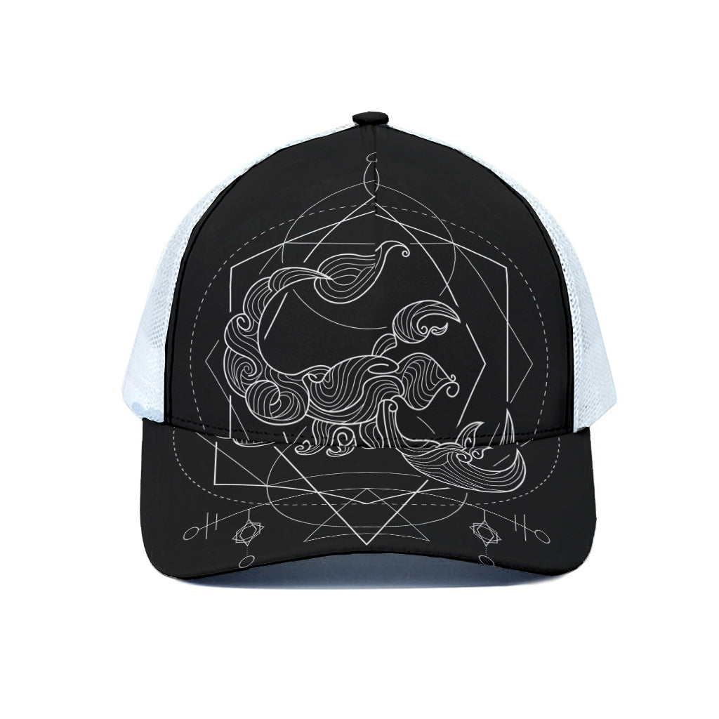 Black And White Scorpio Sign Print White Mesh Trucker Cap