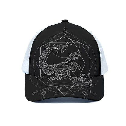 Black And White Scorpio Sign Print White Mesh Trucker Cap