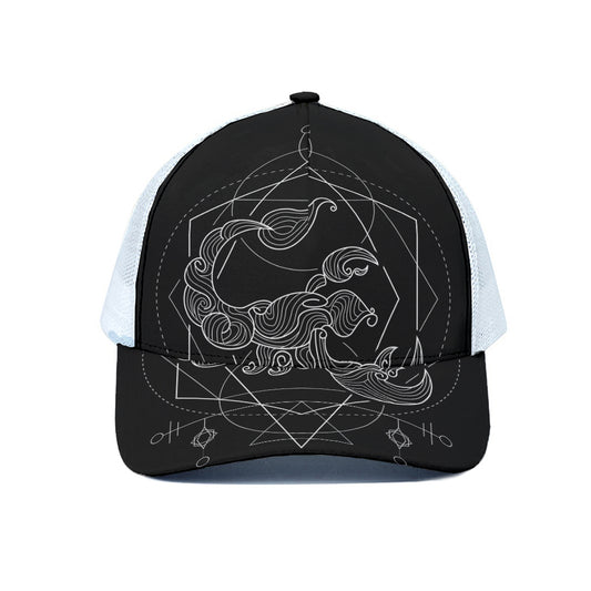 Black And White Scorpio Sign Print White Mesh Trucker Cap