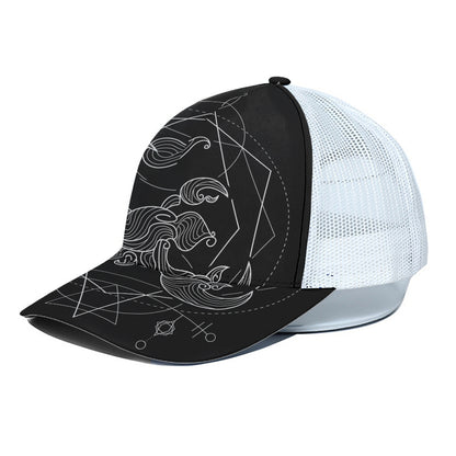 Black And White Scorpio Sign Print White Mesh Trucker Cap