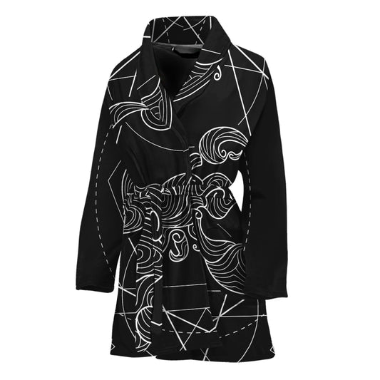 Black And White Scorpio Sign Print Women's Bathrobe