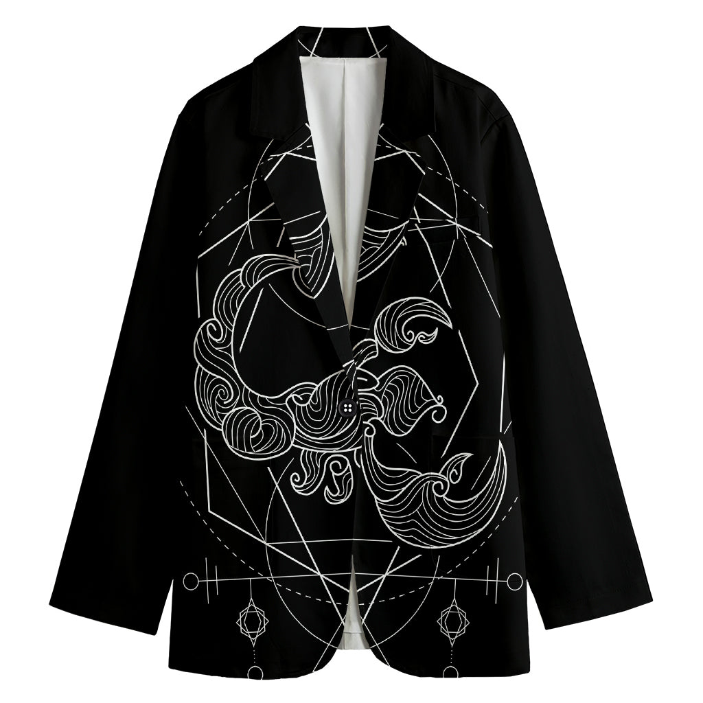 Black And White Scorpio Sign Print Women's Cotton Blazer