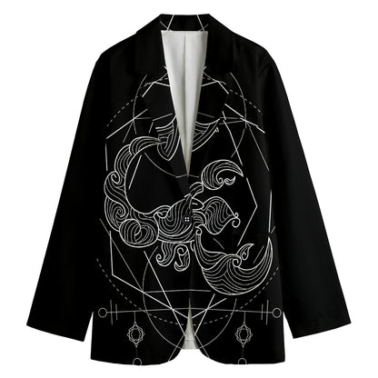 Black And White Scorpio Sign Print Women's Cotton Blazer