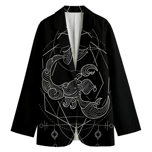 Black And White Scorpio Sign Print Women's Cotton Blazer