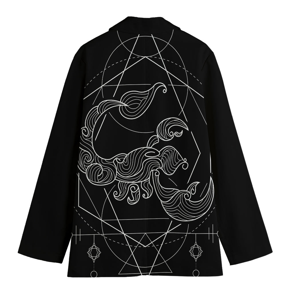 Black And White Scorpio Sign Print Women's Cotton Blazer