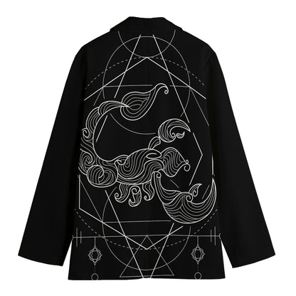Black And White Scorpio Sign Print Women's Cotton Blazer