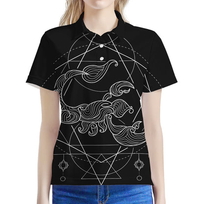 Black And White Scorpio Sign Print Women's Polo Shirt