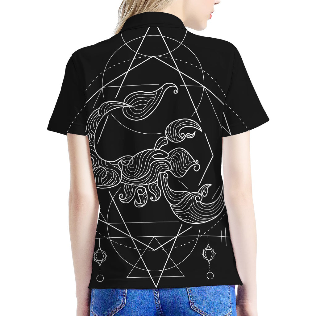 Black And White Scorpio Sign Print Women's Polo Shirt